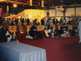 Five Tibetan Terriers at a distance in the show ring at the World Dog Show in Portugal, 2001